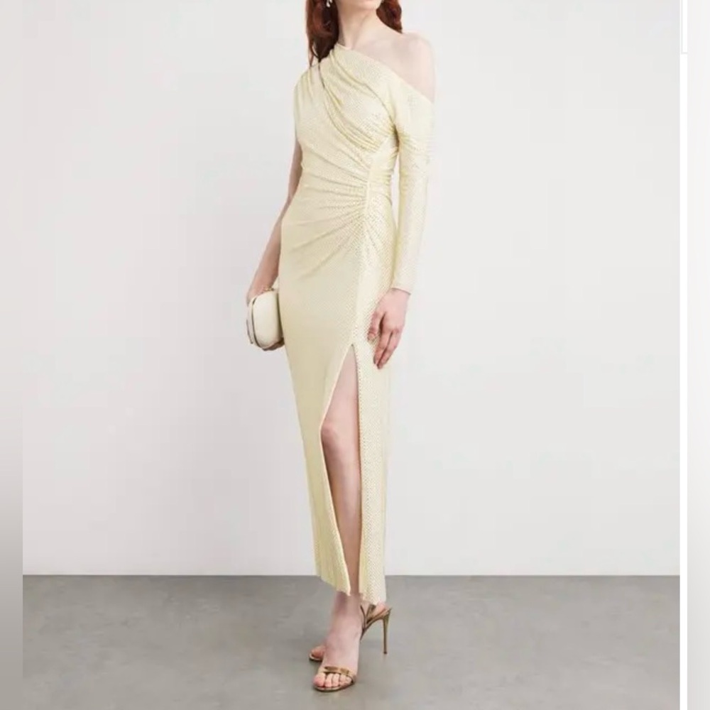 Self Portrait champagne light gold rhinestone embellished maxi dress 2